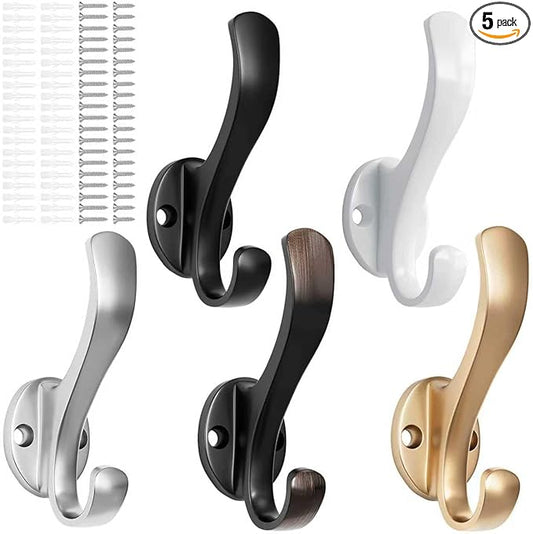 Coat Hooks Heavy Duty - Easy to Install Metal Towel Hooks Fashionable Wall Hooks for Hanging Hat, Towel, Key, Robe, Scarf, Bag, Cap (5 Color)