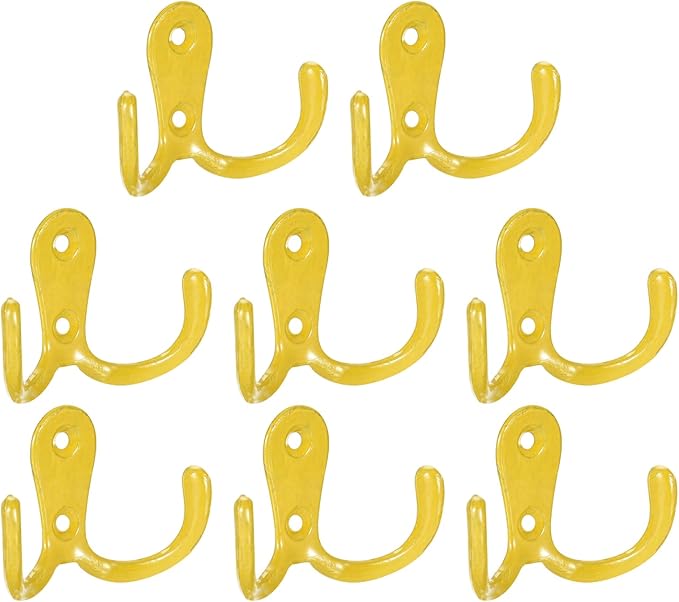 uxcell Wall Hooks, 8Pcs - Zinc Alloy Double Prong Retro Hook, Hooks for Hanging Towel Coat Backpack Clothes Scarf Keys Hat Cup (Yellow)