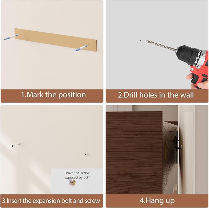 Solid Wood Wall Mounted Coat Rack with Shelf Hooks - Modern Floating Shelves with 5 Hidden Hooks, Heavy Duty Entryway Coat Key Holder Hanger for Hallway Bathroom Bedroom Home Decor