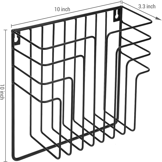 MyGift Modern Design Black Metal Wire Wall Mounted Magazine and File Folder Holder Organizer Rack