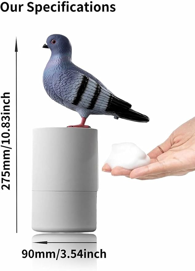 Fun Animal Series Foam Soap Dispenser-Shiba Inu,Pigeon,Shaped Foam Hand Washer,Automatic Soap Dispenser for Bathroom & Kitchen, Hilarious Gift for Kids, Adults (Peace Dove Series (Black))