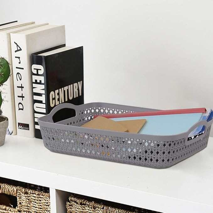 6 Packs Office Paper Tray, A4 Shallow Storage Basket Trays, Grey