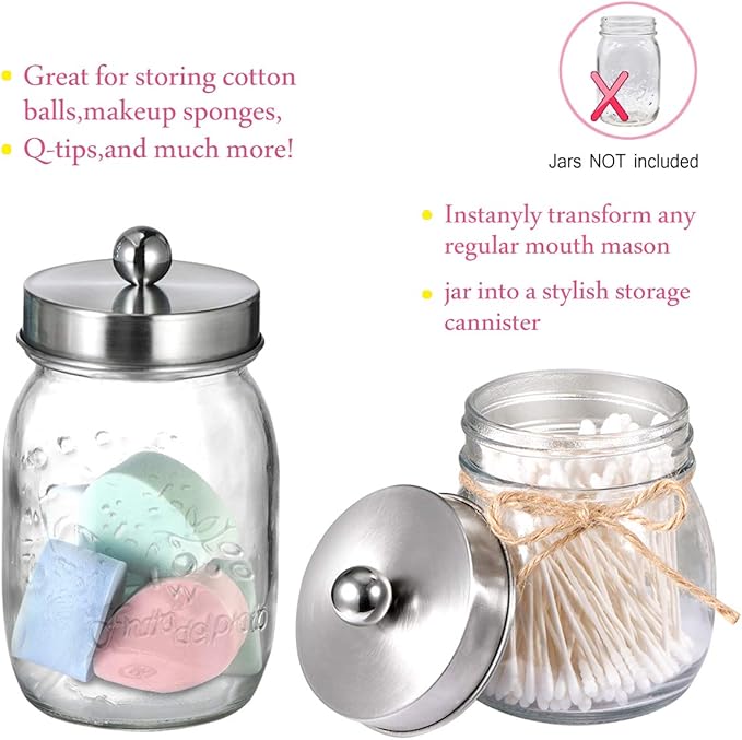 Mason Jar Bathroom Accessories Lids Set(4pcs) -Jars Not Included -Soap Dispenser,Toothbrush Holder,and Apothecary Jars Lids for Regular Mouth Mason Jars -Rustic Farmhouse Decor, Brushed Nickel