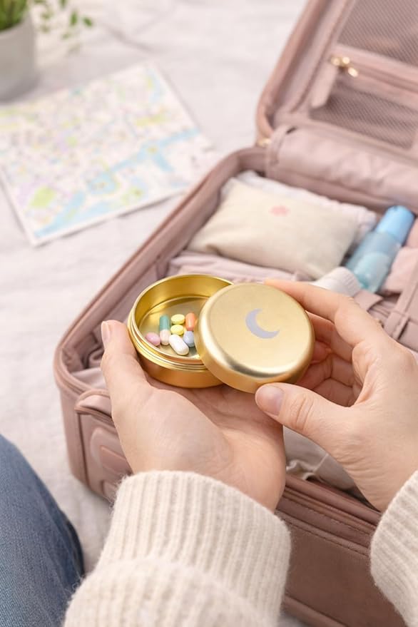 Brando Moon Small Metal Pill Container - 2.1 x 0.9” Pocket Size Portable Pill Box Case – Sturdy Storage Organizer for Coffee, Pills and other Small Components while Traveling