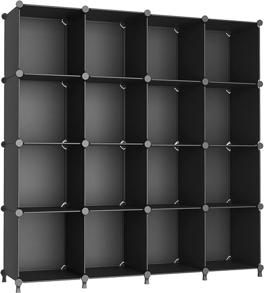 AWTATOS Cube Storage Organizer, 16 Cube Closet Organizer, Stackable Storage Cube Shelves, DIY Portable Closet Clothes Organizer Shelving for Bedroom, Closet, Wardrobe, Bathroom, Black