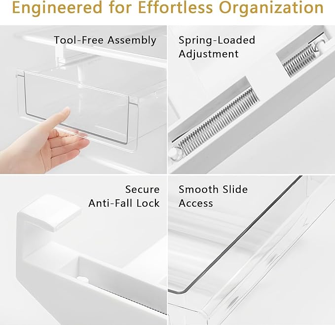 Refrigerator Drawer Organizers, Fridge Drawer Organizer, Pull Out with Handle, Clear Container for Food Drinks, Fit for Refrigerator Shelf Under 0.6 Inch, Easy to Install（2-Pack）