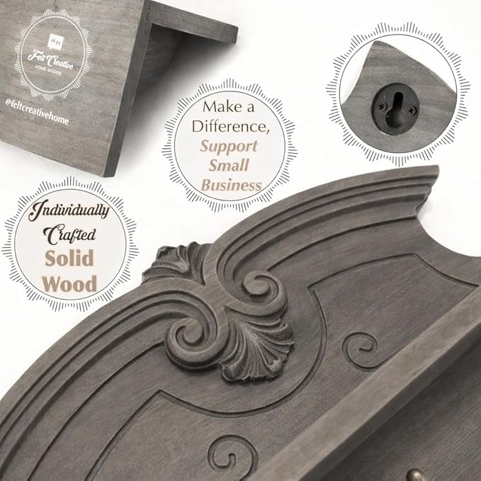 Felt Creative Home Goods Gorgeous 24" Farmhouse Coat Hanger Wall Mount with Shelf and Hooks for Entryway - Wall Mounted Rack for Hanging Coats, Jackets, Purses, Keys (Charcoal Brown-Gray)