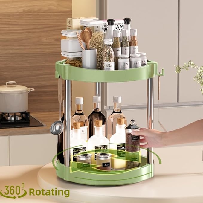 10.01" 2-Tier 360°Rotating Lazy Susan turntable Organizer Spice Rack Organization for Kitchen countertop and Cabinet pantry Organizers and storage(4Green, Extra Large)