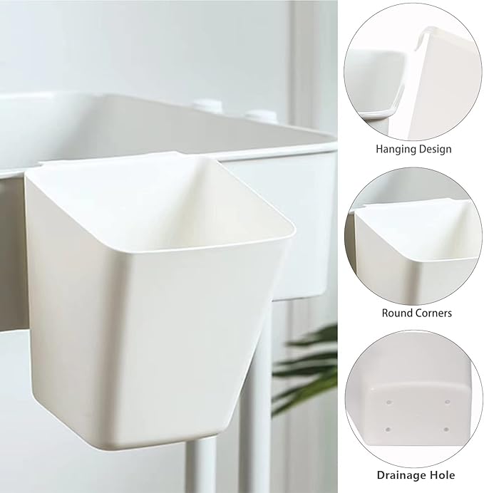 BOMKEE Hanging Cup Holder, 6 Pack Space Saving Utility Cart Rolling Cart Accessories Hanging Storage Basket Pencil Holder Makeup Organizers Storage Accessories, White