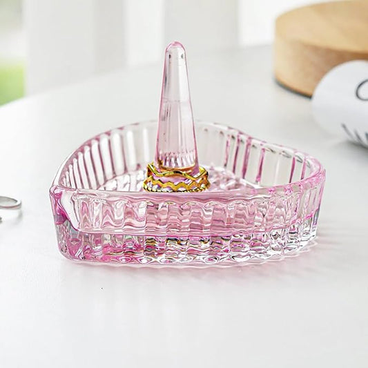 kanpura Crystal Pink Ring Holder Heart Shaped Ring Holder Dish, Jewelry Trinket Tray Wedding Birthday Christmas Gift for Women