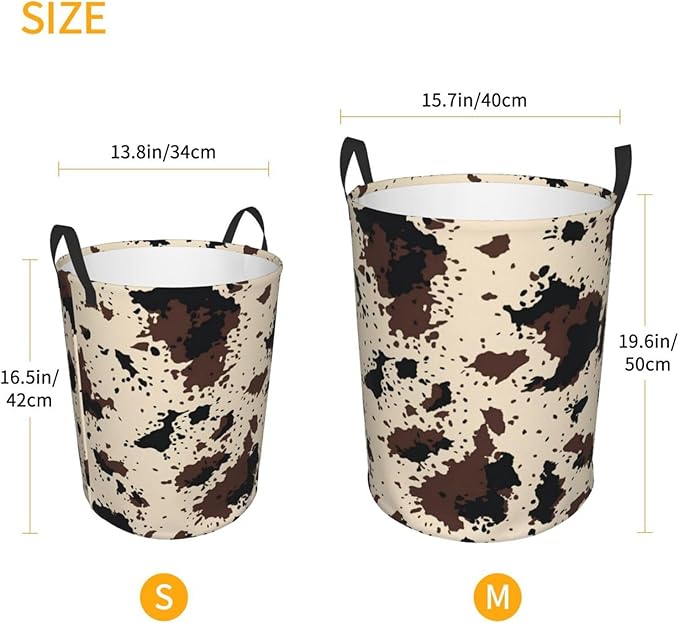 Highland Cow Texture Round Laundry Hamper Cowskin Print Storage Basket Toys Clothes Organizer Bin For Home Bathroom Bedroom Dorm Nursery, 38l