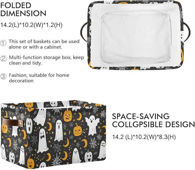 Halloween Devil and Pumpkin Storage Basket,Spider Web Large Storage Bin Fabric Collapsible Organizer Bag with Handles 15x11x9.5 inch