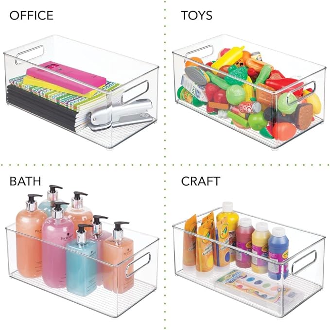 mDesign Plastic Deep Bin Organizer Caddy Container w/ Handles for Nursery, Kitchen, Pantry, Bathroom, Cabinet Storage Organization - Holds Snacks, Bottles, Baby Food Jar, Diaper - 14" Long -Clear