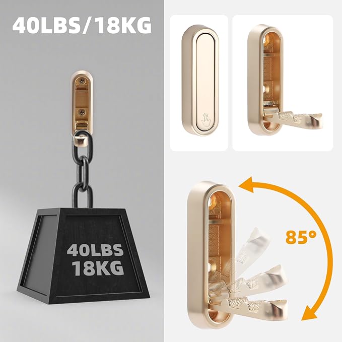 Folding Wall Hooks, 4pcs Foldable Coat Hooks, Heavy Duty Folding Hook for Hanging Coats Towel Hat Backpack, Gold