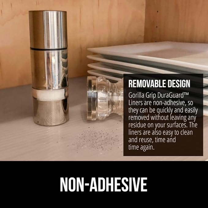 GORILLA GRIP DuraGuard Shelf Liner, 17.5x20 Non-Adhesive Cabinet Liners for Kitchen Drawers, Shelves, Refrigerator, Pantry Storage, Bathroom Closet, Durable Waterproof BPA Free Ribbed Plastic, Beige