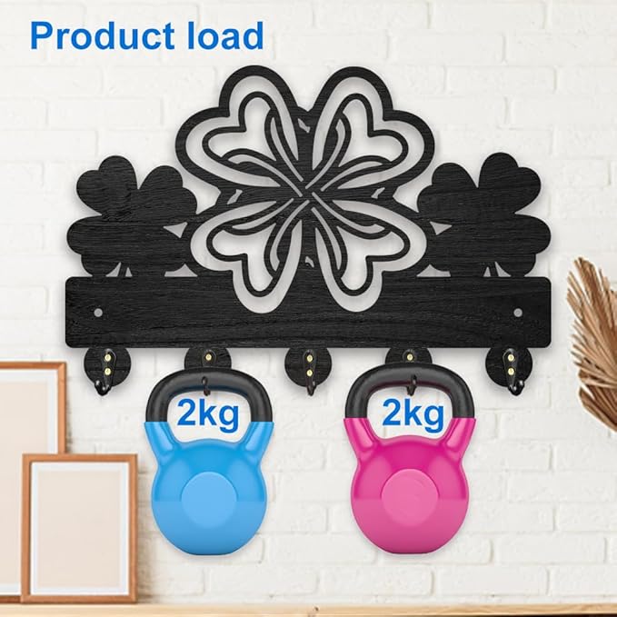 MAYJOYDIY Lucky Clover Key Holder for Wall 11.8x7.8inch Four Leaf Clover Key Hooks St.Patrick's Day Wood Key Hanger Rack with 5 Alloy Hooks for Entryway Front Door Kitchen Decor