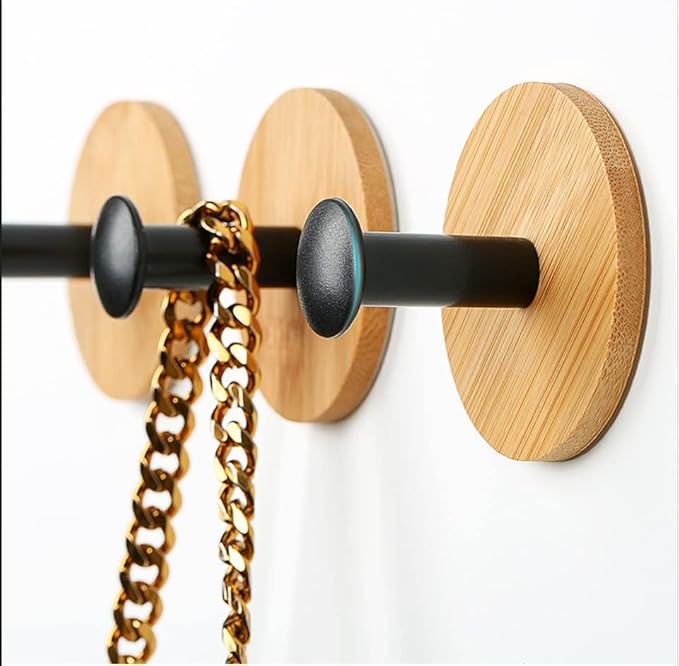 4Pack Decoration Wood Wall Hook Coat Hooks for Hanging Adhesive Waterproof Wall Hook Clothes Bag Key Hanger Hook Bedroom Kitchen Bathroom Door Robe Towel Hooks- Black