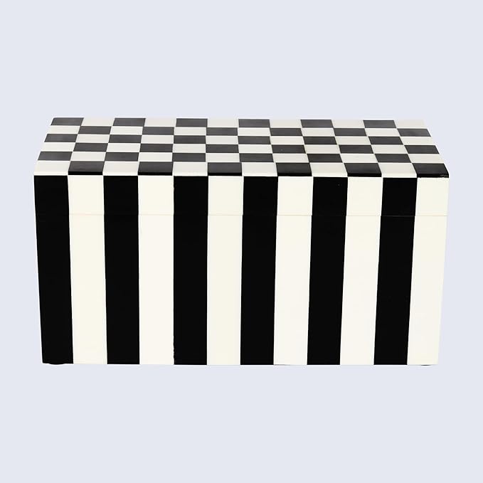 Handicrafts Home Large Decorative Storage Box with Lid – Black and White Keepsake Storage Box, Decorative Jewelry & Memory Box for Coffee Table, Shelf & Bedroom Decor – Puzzle Check 10 x 5 x 5