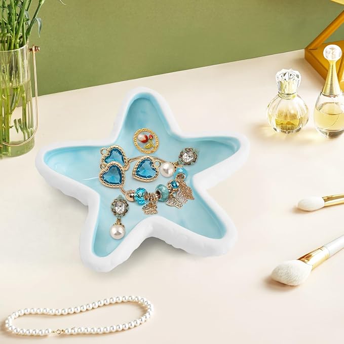 Starfish Jewelry Dish Tray Blue Ceramic Jewelry Holder Ring Dish Ocean Style Trinket Tray for Rings Earrings Necklaces Bracelet Jewelry Keys Table Decoration Supplies
