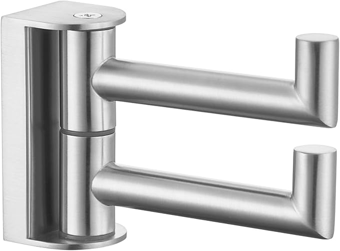 Suyar Double Towel Hook Brushed Nickel, SUS304 Stainless Steel Bathroom Robe Holder, Coat Hook with 2 Rotatable Arms, Wall Mounted