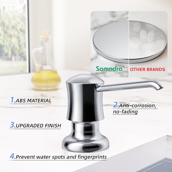 Samodra Sink Soap Dispenser and Extension Tube Kit, ABS Pump Head Bronzed Built in Design with 39” Extension Tube to Soap Bottle, No More Messy Refills(No Bottle) Chrome
