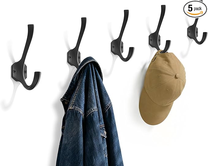 AVICCI 5 Pack Coat Hooks Matte Black Towel Hooks Robe Hooks for Bathroom Living Room Bedroom Hanger for Robe Dressing Room