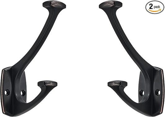 2 Pack Oil Rubbed Bronze Hooks Decorative Heavy Duty Solid Large Coat Hooks for Towel Hanging Coats Robe Wall Mounted Towel Bags Door Back Bathroom Wall Hook.