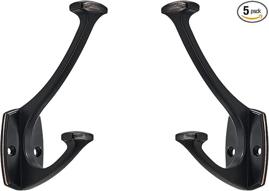 5 Pack Oil Rubbed Bronze Hooks Decorative Heavy Duty Solid Large Coat Hooks for Towel Hanging Coats Robe Wall Mounted Towel Bags Door Back Bathroom Wall Hook.