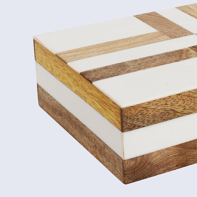 Handicrafts Home White Decorative Storage Box with Lid Wood Remote Control Box Coffee Table Storage Box Remote Holder for Living Room Decor â Resin Inlay Patisserie Delight Collection- 8x5x2