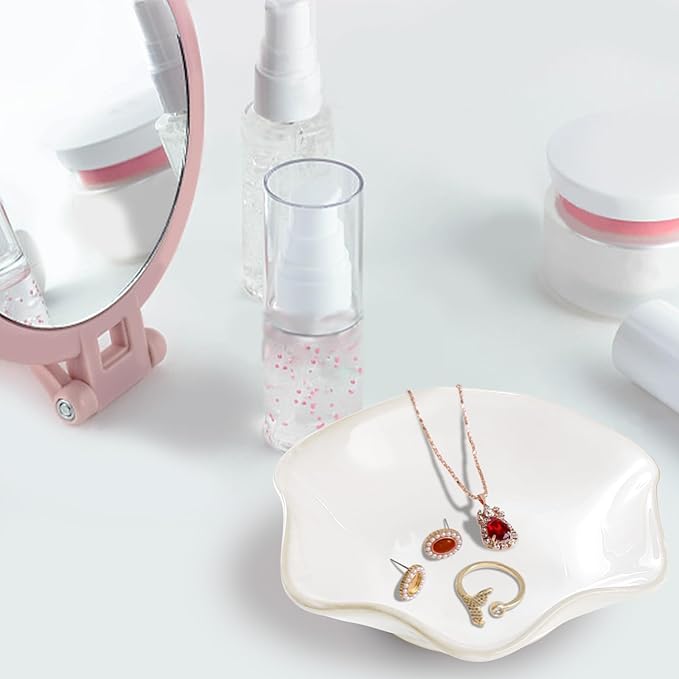 Ceramic Jewelry Dish,Ring Dish,Trinket Tray,Jewelry Tray Room Decor Bathroom Home Decor Gifts for Women Mom Sister Coworker Friend Bride(5.5in White)