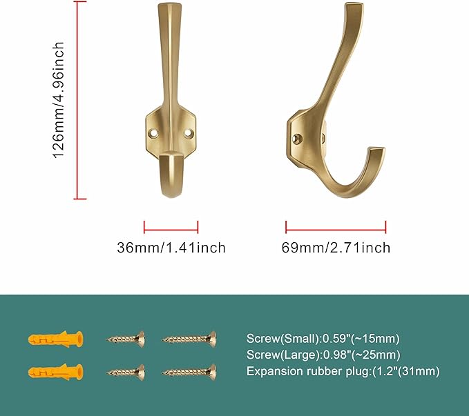 AVICCI 5 Pack Coat Hooks Matte Gold Towel Hooks Robe Hooks for Bathroom Living Room Bedroom Hanger for Robe Dressing Room
