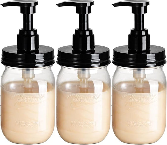 Amolliar Plastic Mason Jar Soap Dispenser with Pump Lid,16OZ Refillable BPA-Free Hand Soap Dispenser Set with Cute Lables - Farmhouse Decor for Kitchen/Bathroom,Liquid Soap,Dish Soap, Lotion (3 Pack)