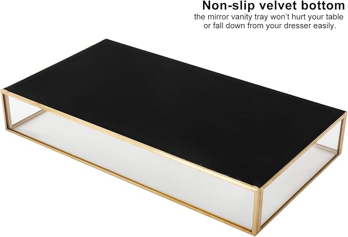 HighFree Rectangle Gold Mirror Tray, Decorative Glass Mirrored Vanity Tray for Perfume, Cosmetics, Makeup, Trinket, Jewelry (10.2X 5.5x1.6)