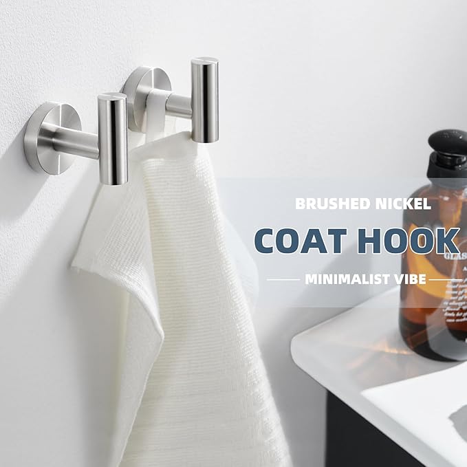 APLusee Brushed Nickel Round Coat Hook 2 Pack, 304 Stainless Steel Bathroom Towel Hook, Wall Mounted