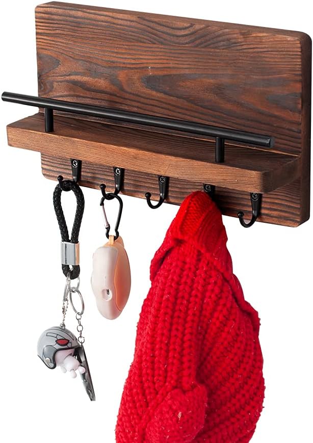 Coral Flower Holder and Mail Shelf Decorative Wooden Wall Organizer for Keys Letters Bills Pine Wood Unique Rustic and Industrial Décor Perfect for Entryway Kitchen Mudroom