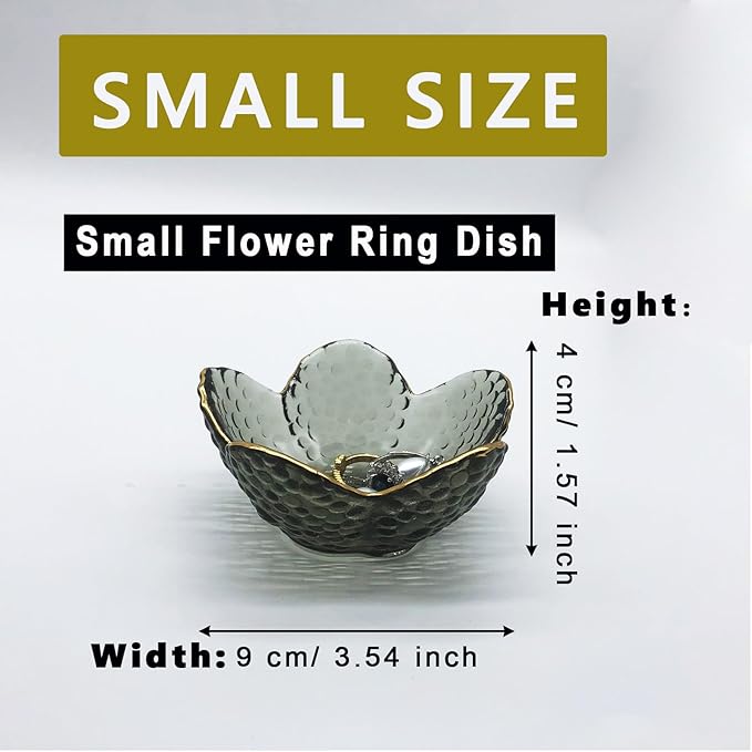 Flower Ring Dish Jewelry Tray, Glass Jewelry Dish Tray, Aesthetic Room Decor Small Trinket Dish, Nightstand Jewlery Ring Holder Dish, Bathroom Jewelry Plate Bowl for Rings Earrings Wife Gift