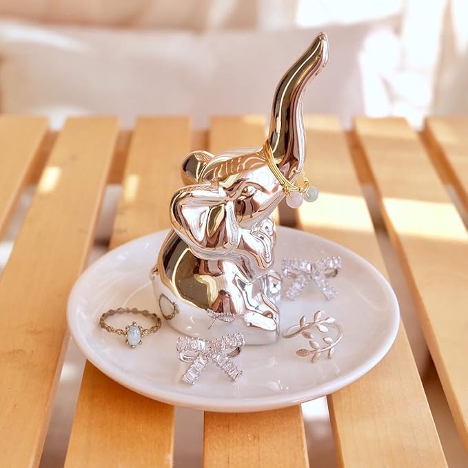 PUDDING CABIN Elephant Ring Holder - Womens Birthday Gift - Good Luck Elephant Gift for Women, Girls, Bedroom or Vanity DÃ©cor, Chrismtas Mothers Day Valentines Wedding Gifts Ideas