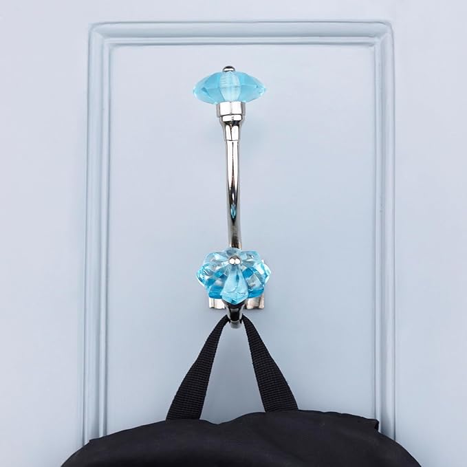 Indian Shelf Pack of 6 Heavy Duty Colorful Crystal Double Prong Glass Decorative Wall Hooks Unique Coat Rack Wall Mount Double Hooks for Hanging Towel Hooks for Bathrooms Backpack Purse Hanger