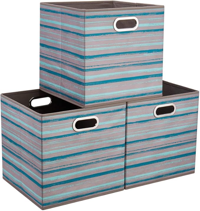 HSDT3 Cube Storage Bins Teal Stripes Gradient Lines 10.5x10.5x11 Inch Foldable Whale Coastal Print Fabric Half Storage Basketes for Home Organizers Storage Drawer,QY-SC12-3,Navy Blue-Whale(Set of 6)