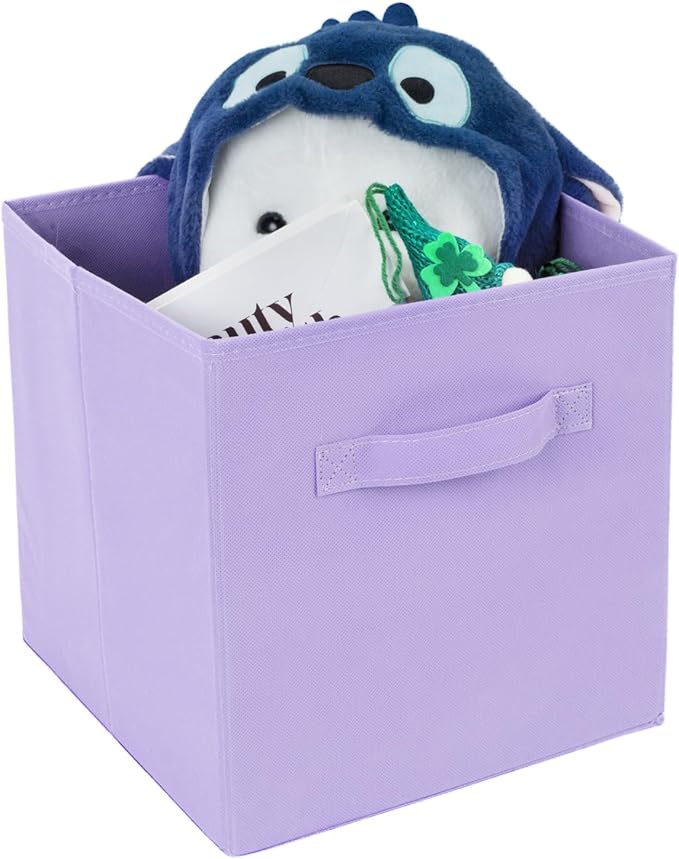 Fabric Storage Bins 6 Pack 13 inch Foldable Storage Cubes with Reinforced Handles Fun Colored Durable Cube Storage Bin for Home, Playroom, Closet Organizers and Storage, Purple