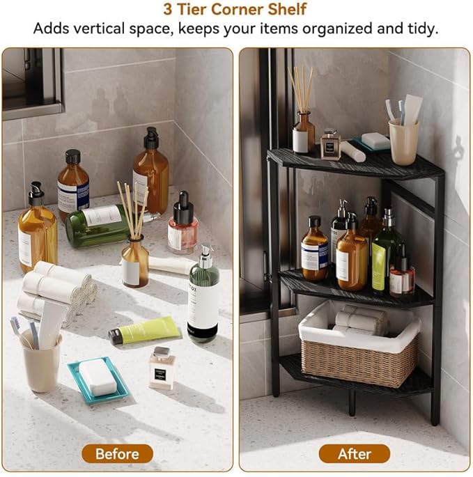 Under Pedestal Sink Shelf, 2 Pack Under Sink Organizers and Storage, 3-Tier Pedestal Under Sink Storage Bathroom Vanity, Corner Shelf Stand for Bathroom, Kitchen, Living Room, Black