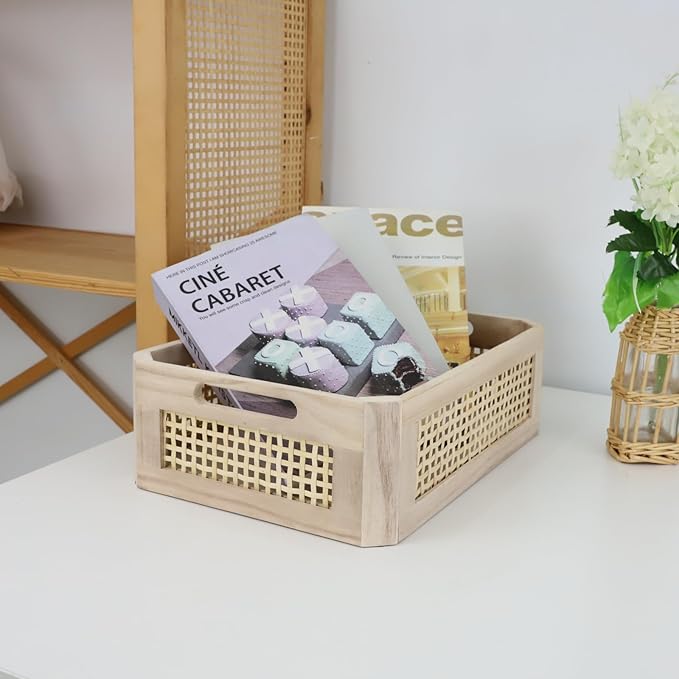 Woven Wooden Bamboo Basket,Rectangular Storage Basket,Natural and Decorative, Arts and Crafts.