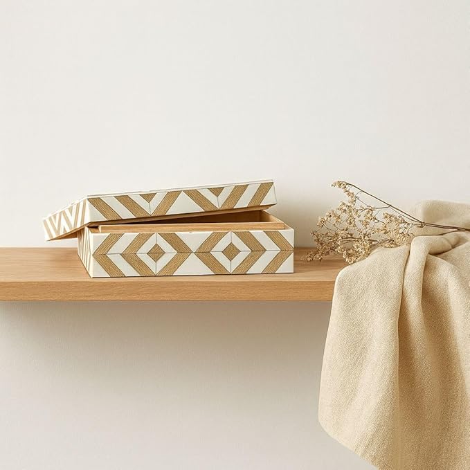 Decorative Storage Box, Handmade Chevron Pattern, Boho Style, Multipurpose Gift Box (yellow black white zigzag, 8X4X2.5 Inch)