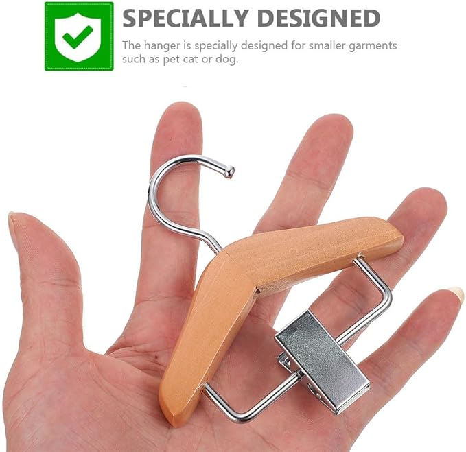 Pet Clothes Hanger Set Wooden Small Clothes Hangers for Dog and Cat Apparel Compact Pet Closet Organizer and Hook for Home and Shop Use