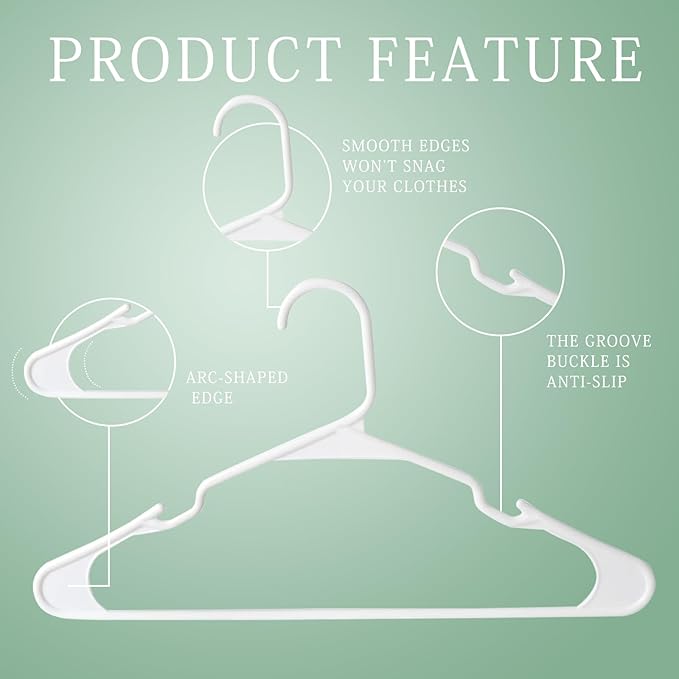 30 Pack White Plastic Clothes Hangers with Shoulder Grooves, Durable Space Saving Adult Clothing Hanger for Coat Shirt Skirt Dress, Light Weight Closet Organizer for Home College Dorm Laundry