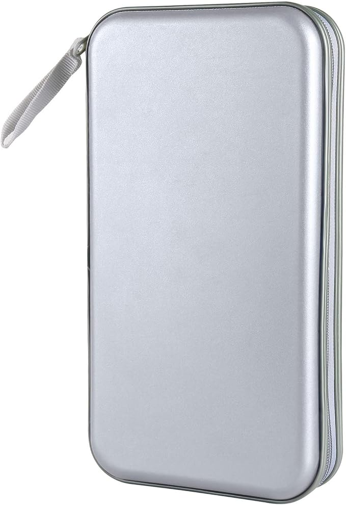 CD Case, Siveit DVD Case Holder 96 Capacity Hard Plastic CD DVD Disc Cases Storage Binder Wallet for Car Home Office Travel (Grey)