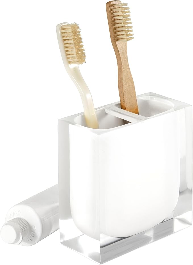 Izod - Toothbrush Holder, Resin Countertop Accessories, Dorm Room Essentials, Modern Home Decor (Marina Collection, White)