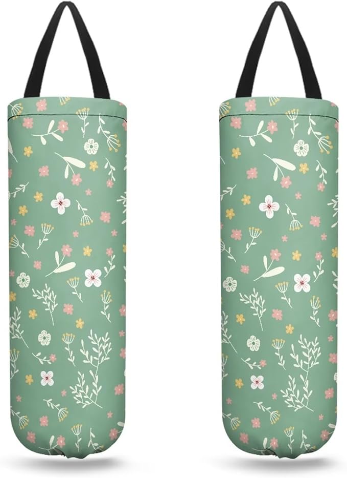 Aesthetic Floral Plastic Bag Holders Wall Mount Hanging Shopping Trash Bag Storage Organizer Grocery Bags 2PCS Hanging Plastic Bag Pouch