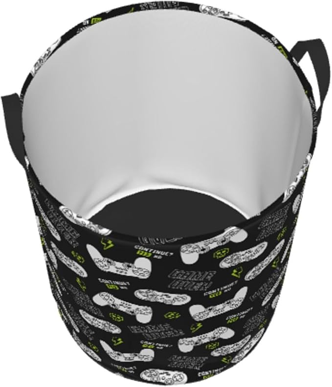 Game Controllers Pattern Round Laundry Hamper Gaming Joysticks Gamepad Storage Basket Toys Clothes Organizer Bin For Home Bathroom Bedroom Dorm Nursery, 62l