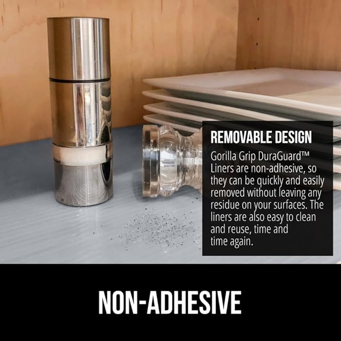 GORILLA GRIP DuraGuard Shelf Liner, 24x30 Non-Adhesive Cabinet Liners for Kitchen Drawers, Shelves, Refrigerator, Pantry Storage, Bathroom Closet, Durable Waterproof BPA Free Ribbed Plastic, Gray